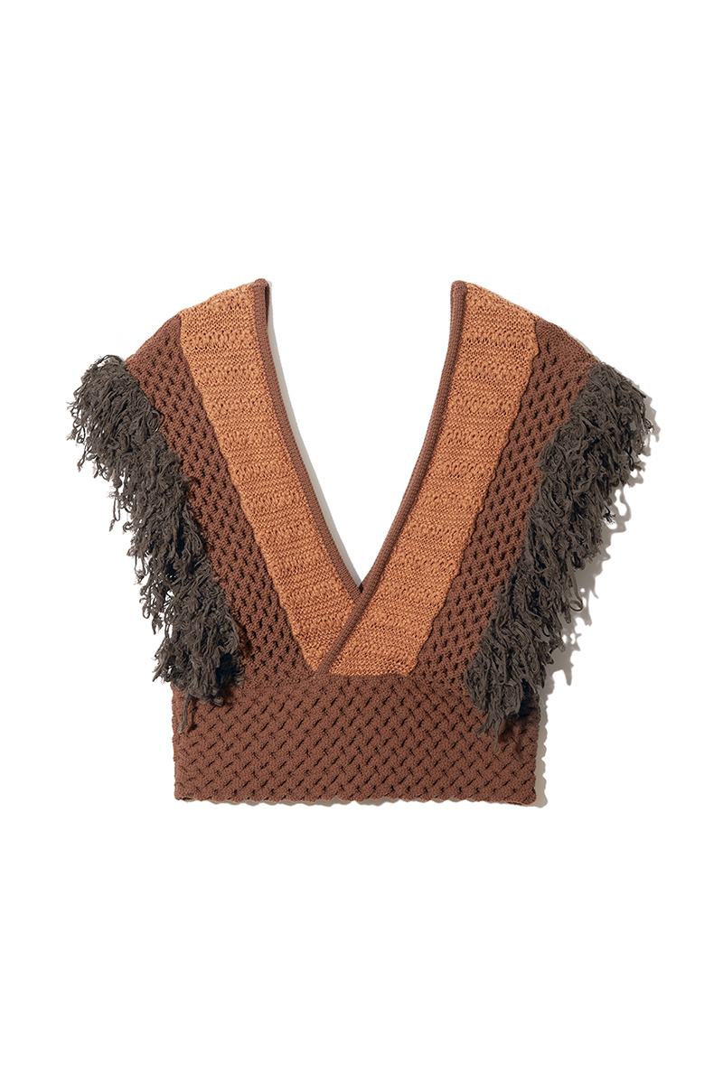 Patchwork Fringe Top 詳細画像 Brown 2
