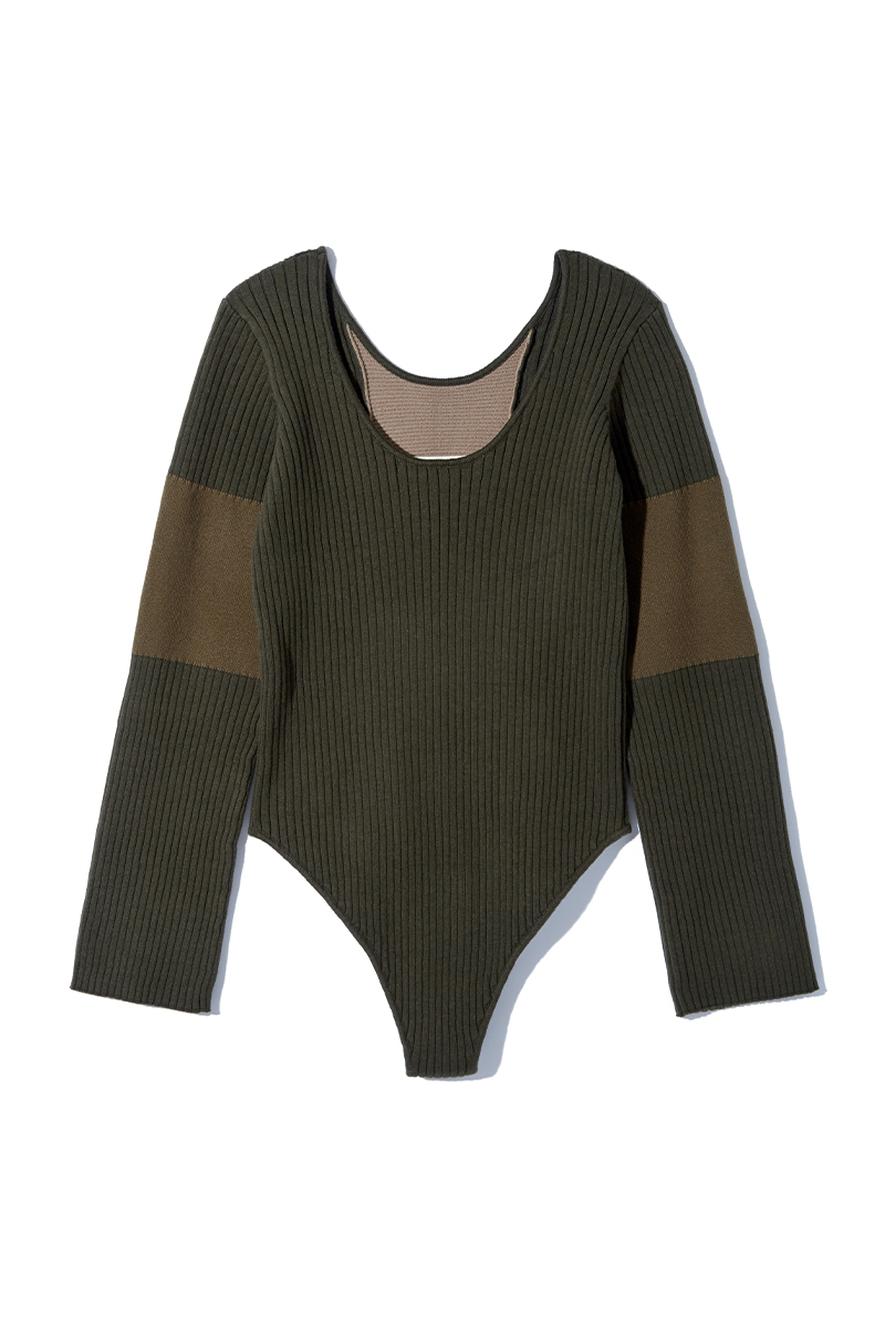 Mix Rib Stitch Body Suits 詳細画像 Khaki 3