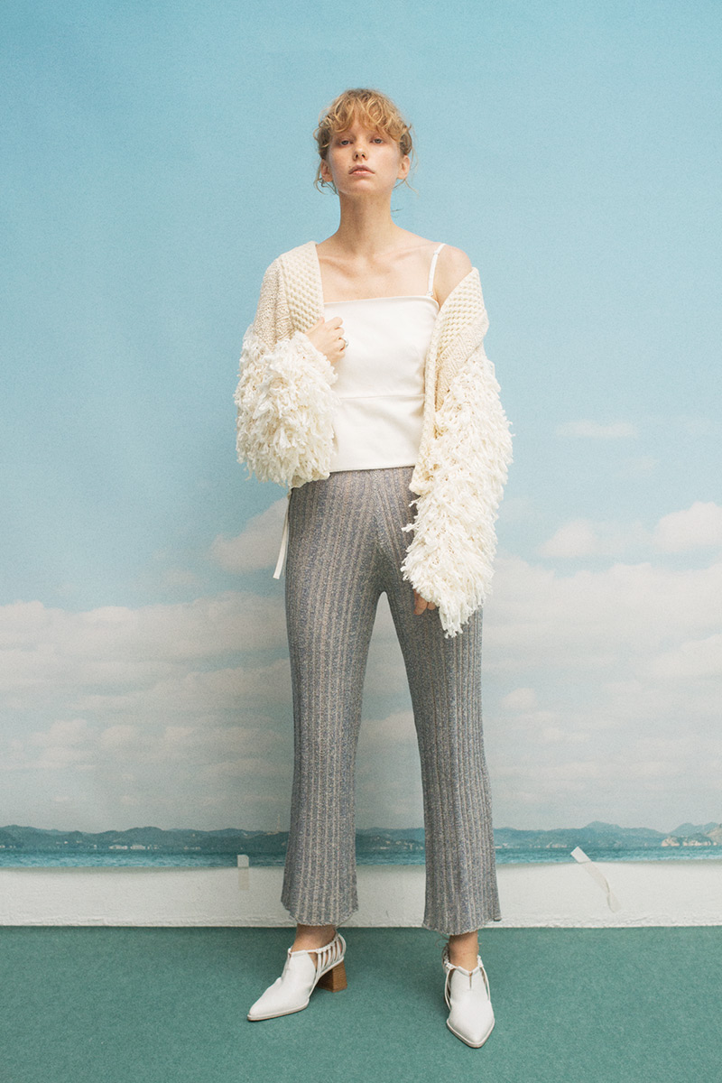 Sheer Stripe Knit Trousers 詳細画像 Blue 1