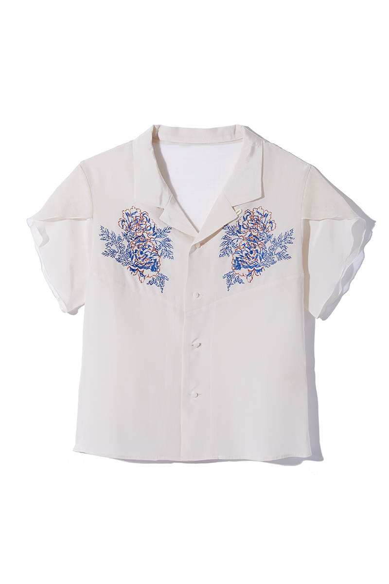 Floral Embroidery Aloha Shirts 詳細画像 White 2