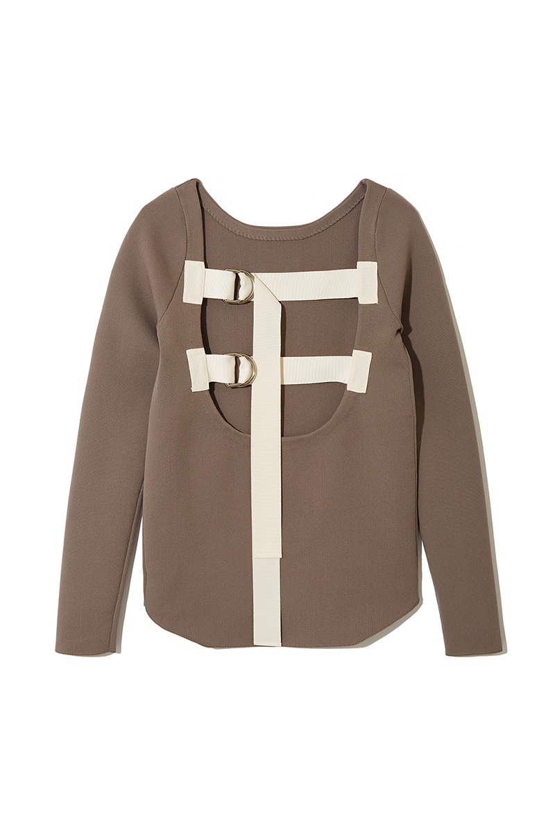 Back Belted Knit Top 詳細画像 Beige 1