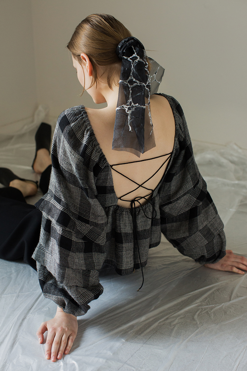Check Blouse 詳細画像 Gray 1