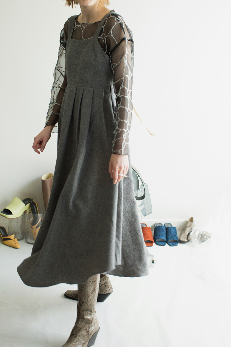 Wool Linen Belted Dress 詳細画像 Navy 2