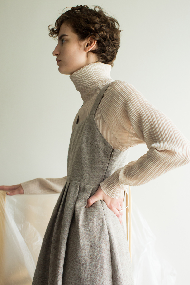 Wool Linen Belted Dress 詳細画像 Beige 2