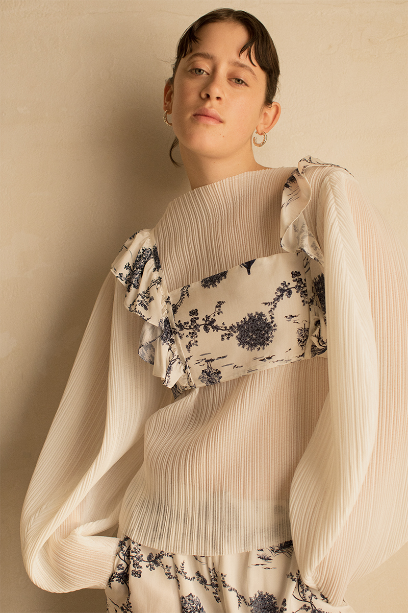 Landscape Print Frill Cropped Top 詳細画像 White 1