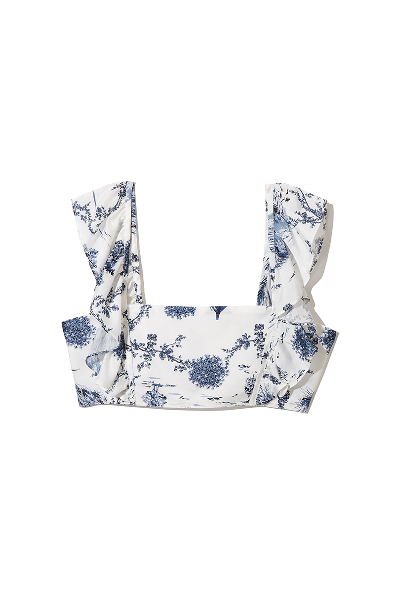 Landscape Print Frill Cropped Top