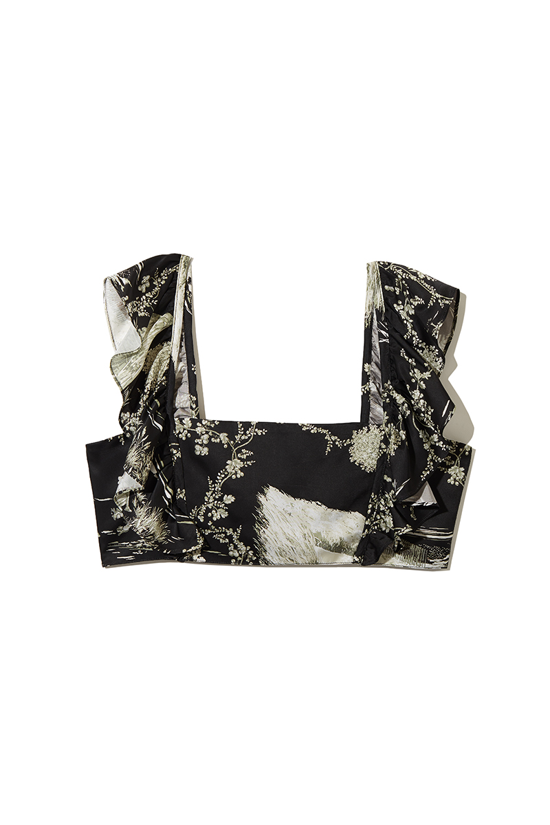 Landscape Print Frill Cropped Top