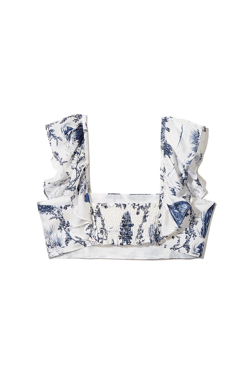 Landscape Print Frill Cropped Top 詳細画像 White 2
