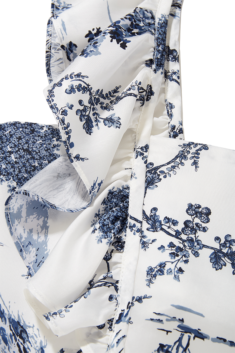 Landscape Print Frill Cropped Top 詳細画像 White 3