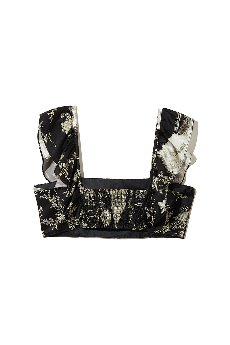 Landscape Print Frill Cropped Top 詳細画像 Black 2