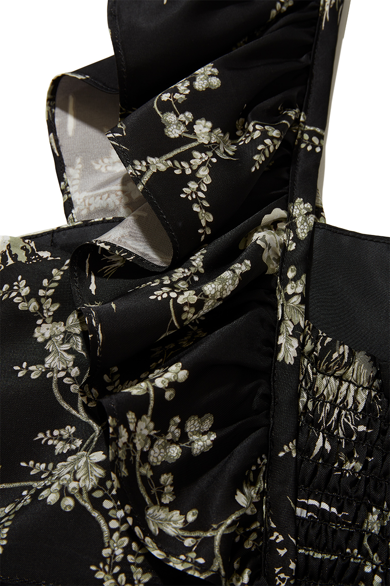 Landscape Print Frill Cropped Top 詳細画像 Black 3