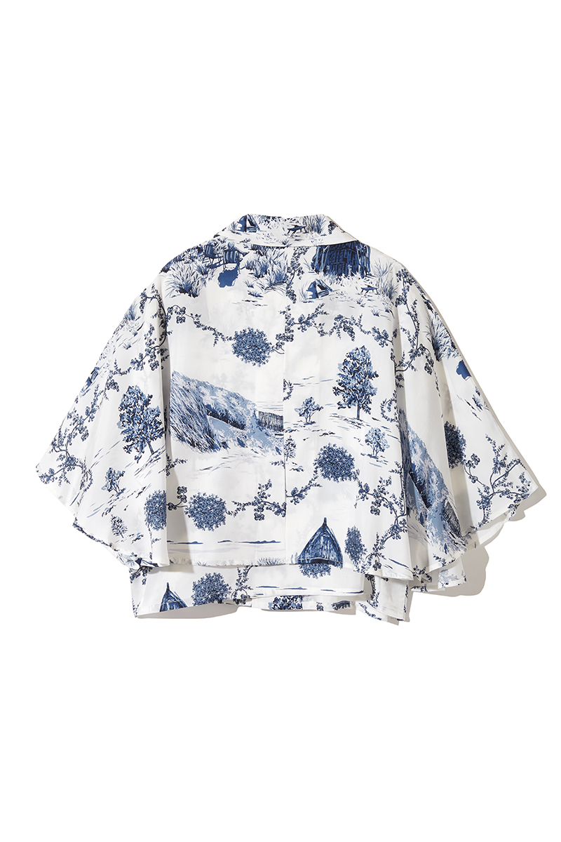 Landscape Print Cape-sleeve Blouse 詳細画像 White 2