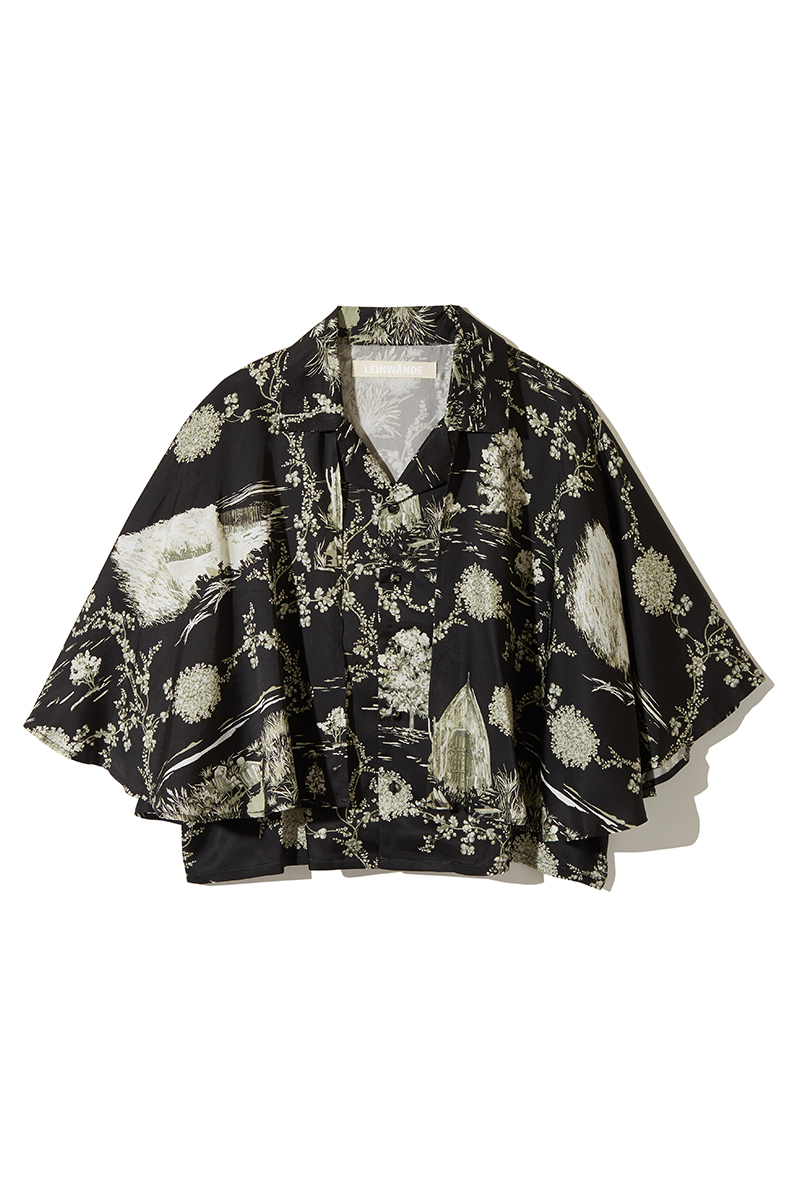 Landscape Print Cape-sleeve Blouse 詳細画像 Black 1