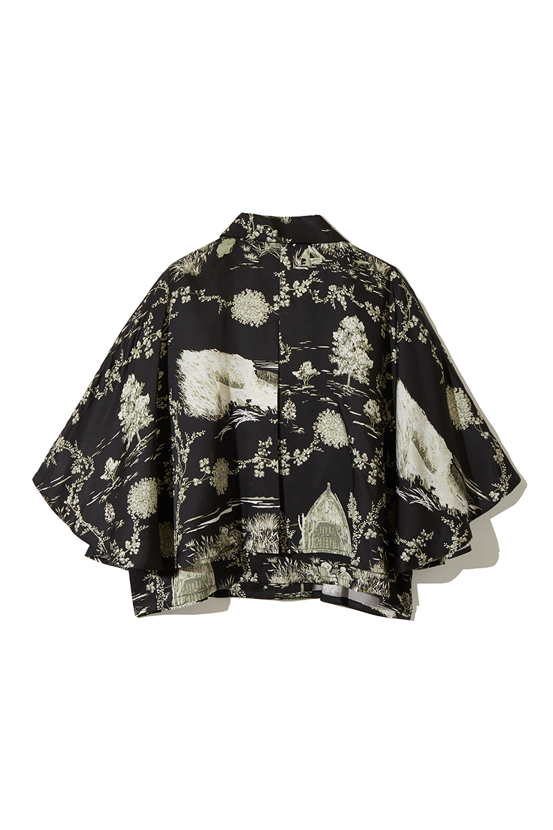 Landscape Print Cape-sleeve Blouse 詳細画像 Black 2
