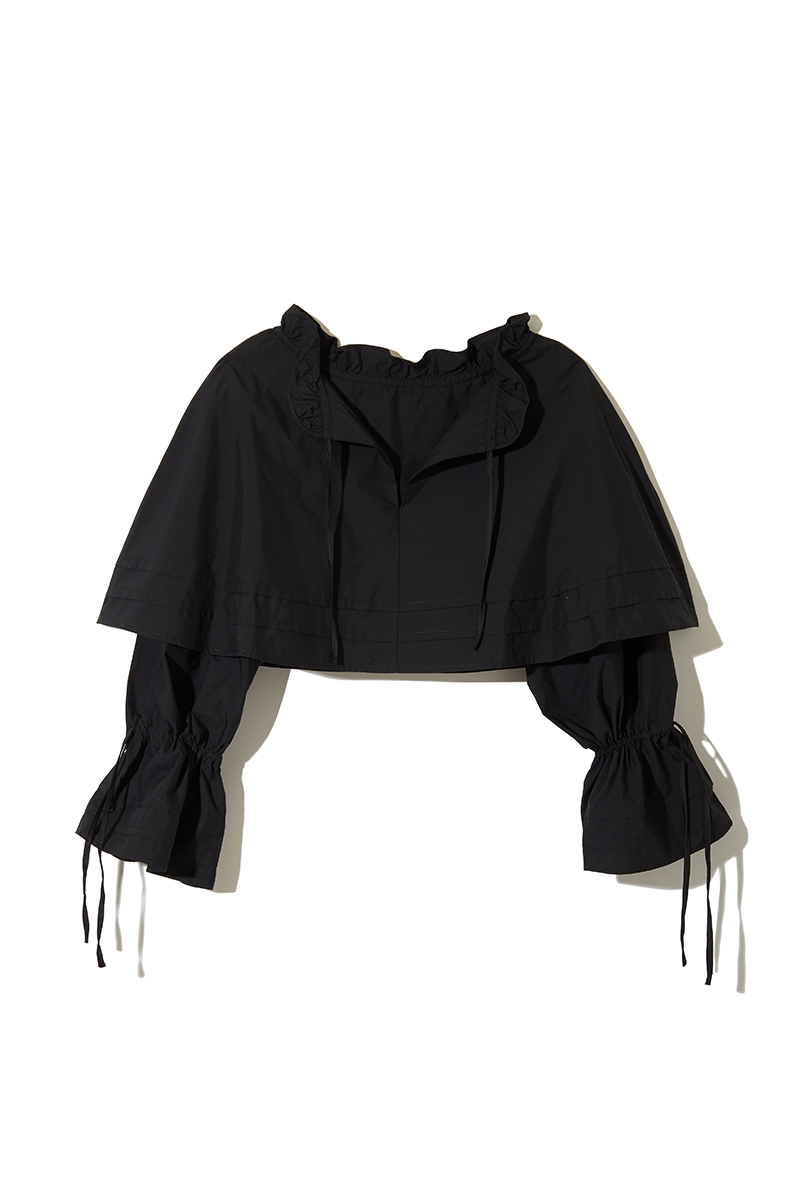 Frilled Neck Cape Blouse 詳細画像 Black 1