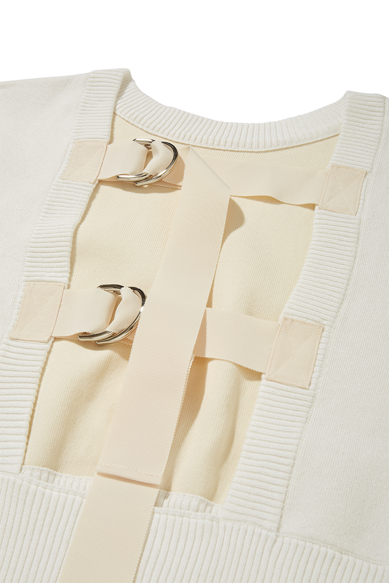 Belted Cap Sleeve Knit Top 詳細画像 White 3