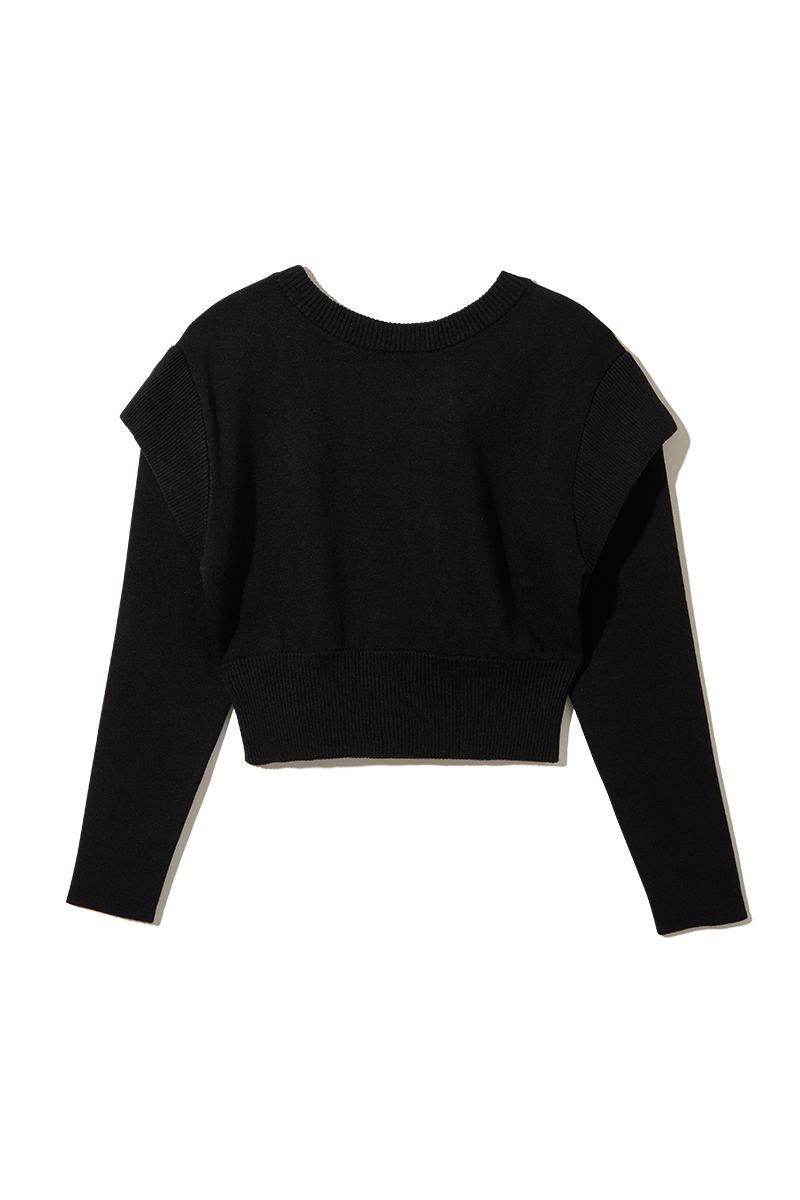 Belted Cap Sleeve Knit Top 詳細画像 Black 2