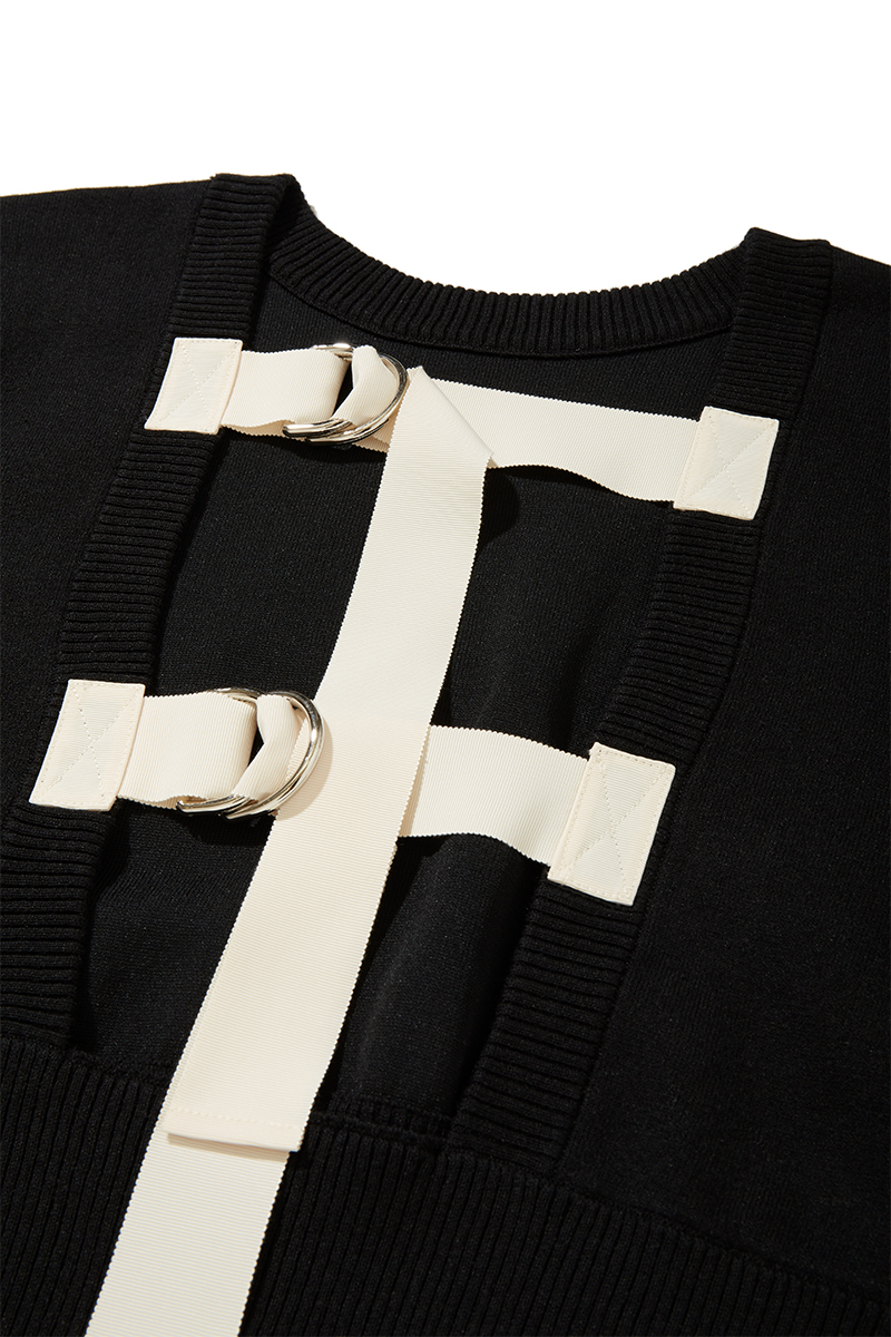 Belted Cap Sleeve Knit Top 詳細画像 Black 3