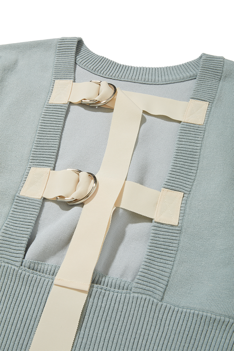 Belted Cap Sleeve Knit Top 詳細画像 Blue 3