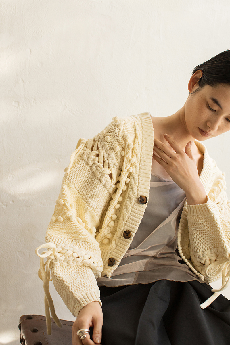Popcorn Tree Knitted Cardigan 詳細画像 White 2