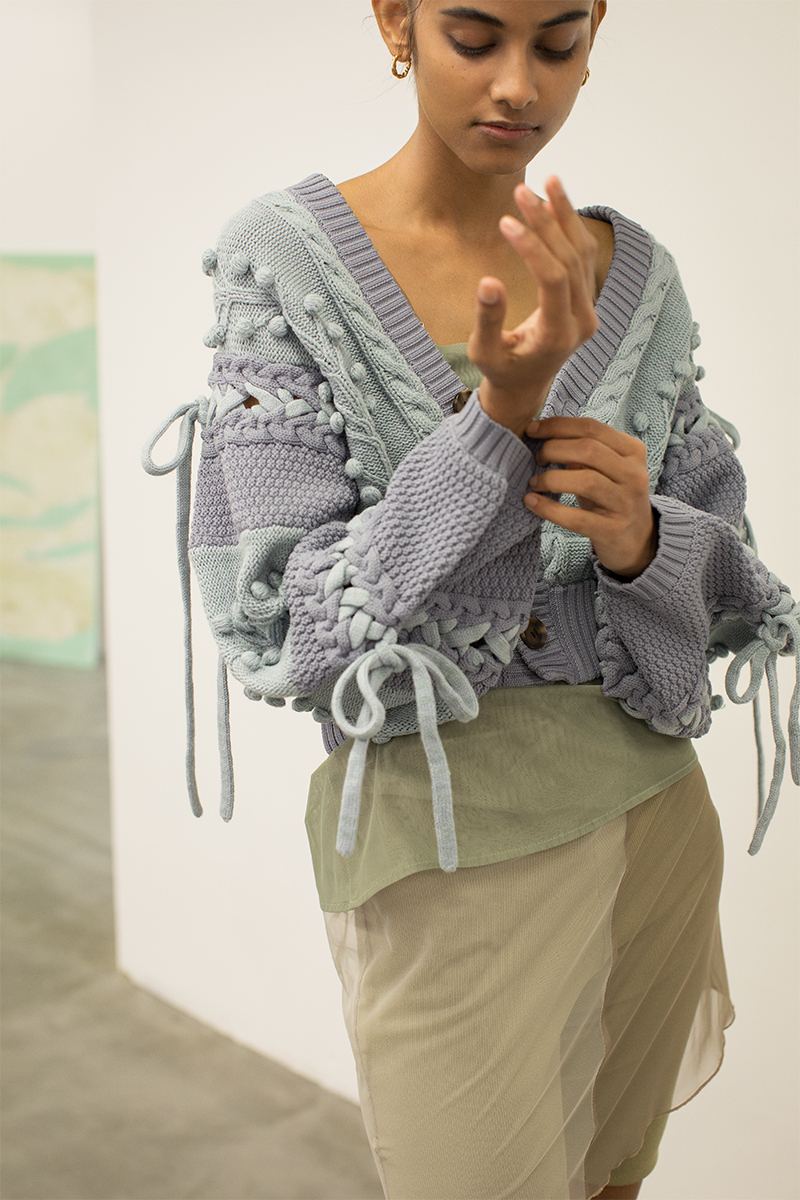 Popcorn Tree Knitted Cardigan 詳細画像 Blue 1