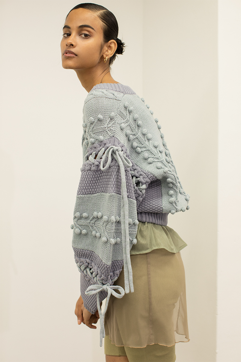Popcorn Tree Knitted Cardigan 詳細画像 Blue 2
