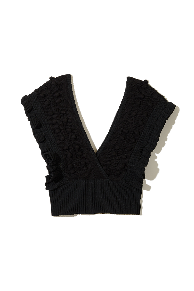 Popcorn Tree Knitted Crop Top 詳細画像 Black 1