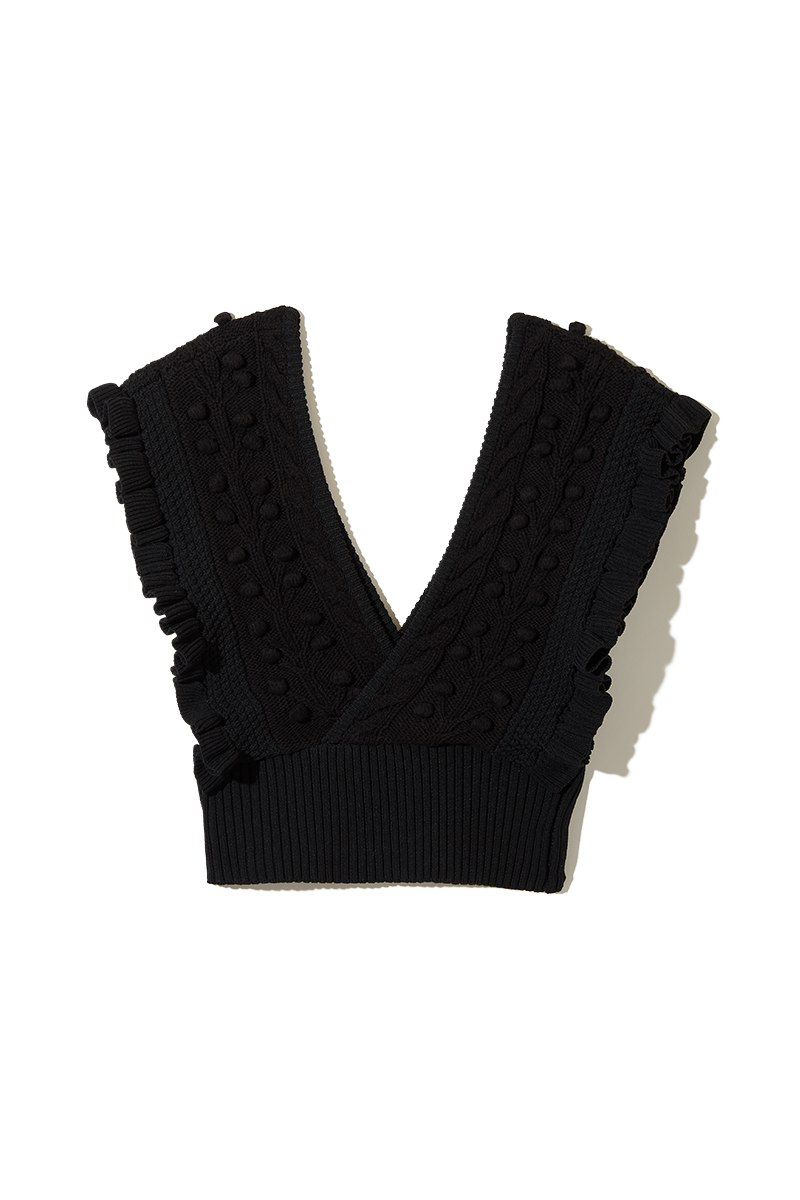 Popcorn Tree Knitted Crop Top 詳細画像 Black 2