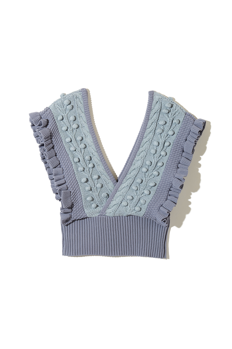 Popcorn Tree Knitted Crop Top 詳細画像 Blue 2