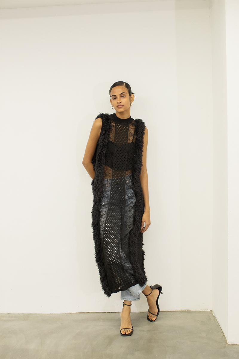 Mixed Fringe Maxi Dress  詳細画像 Black 2