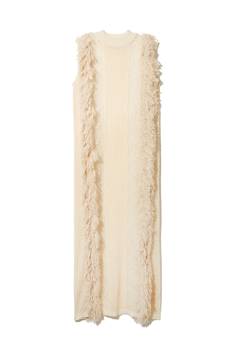 Mixed Fringe Maxi Dress  詳細画像 White 1