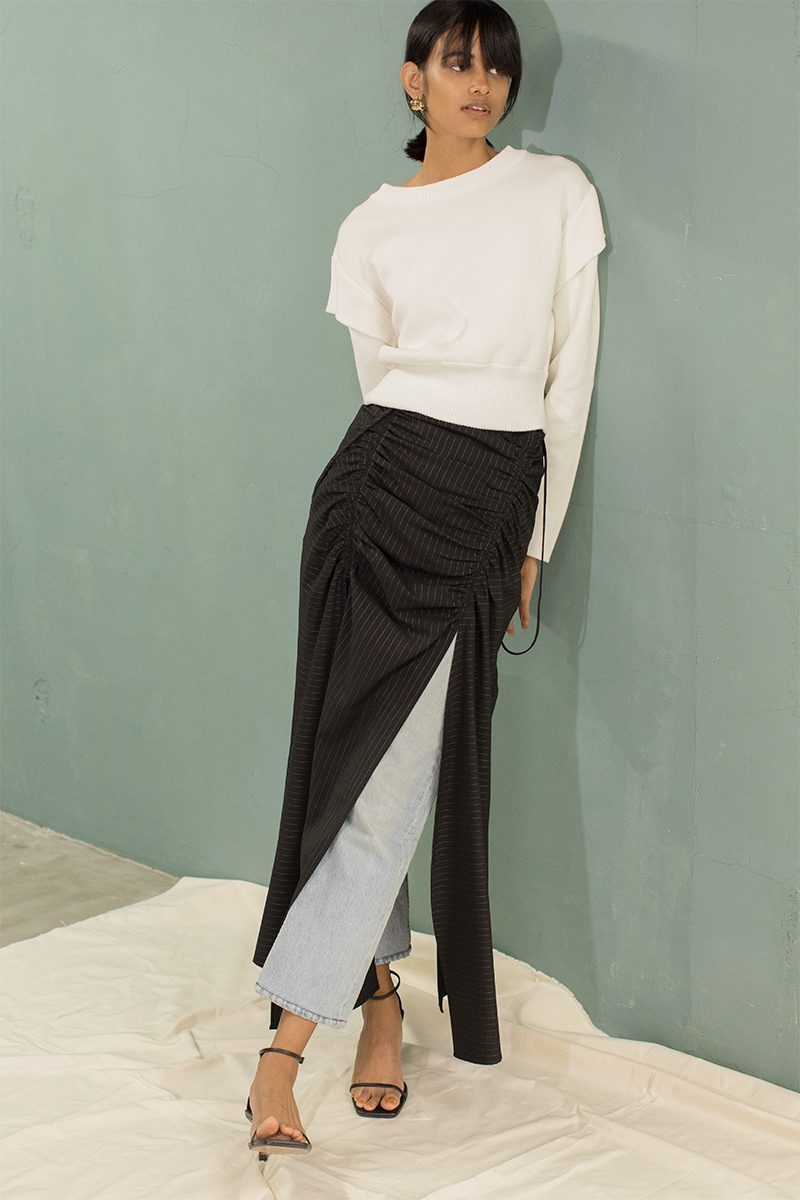 Shirred Slit Skirt 詳細画像 Black 2