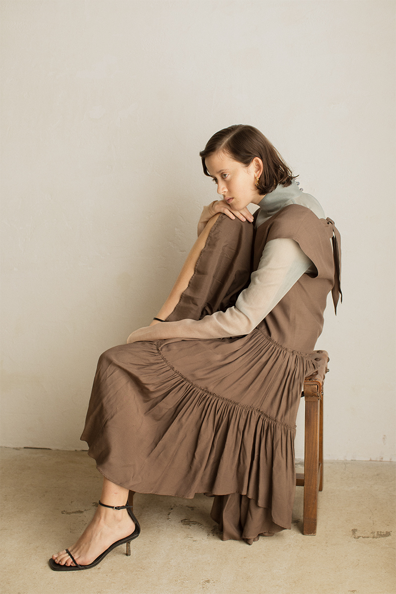 Tiered Sleeveless Dress 詳細画像 Brown 1