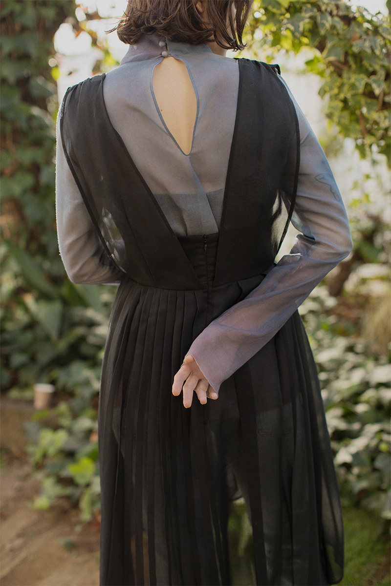 Pleated Organdy Dress 詳細画像 Black 2