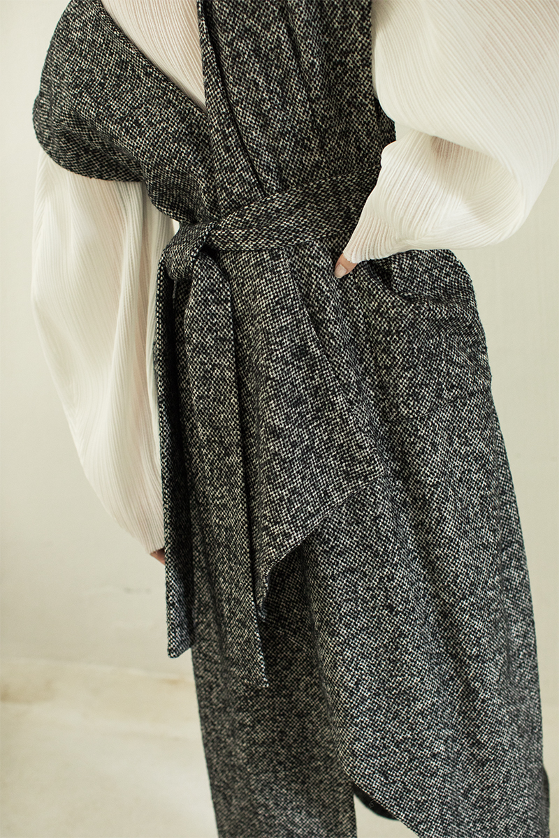 Asymmetric Tweed Long Gilet