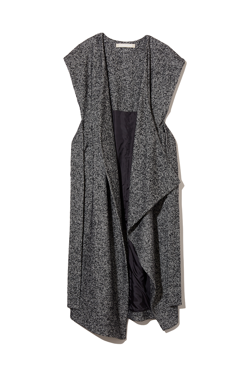 Asymmetric Tweed Long Gilet 詳細画像 Black 3