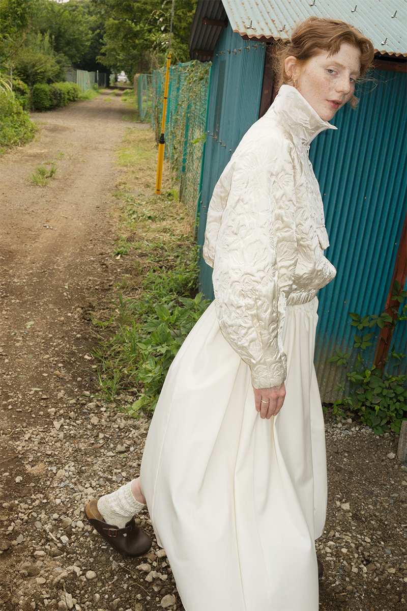 Botanical Satin Quilting Windbreaker 詳細画像 White 2