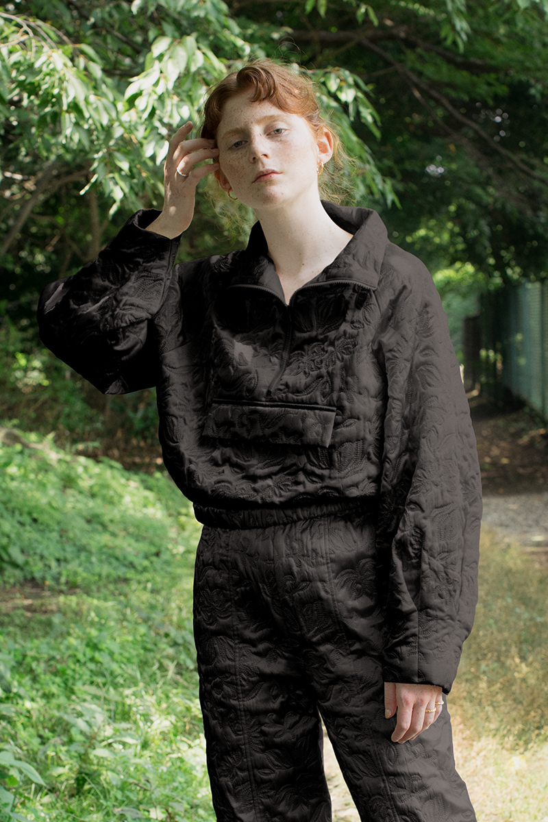 Botanical Satin Quilting Windbreaker 詳細画像 Black 1