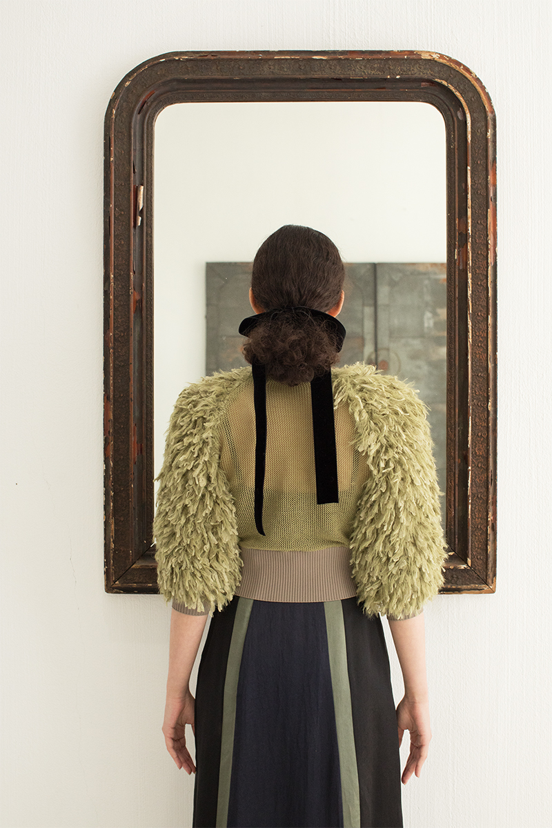Fringe Sleeve High-neck Top 詳細画像 Green 2