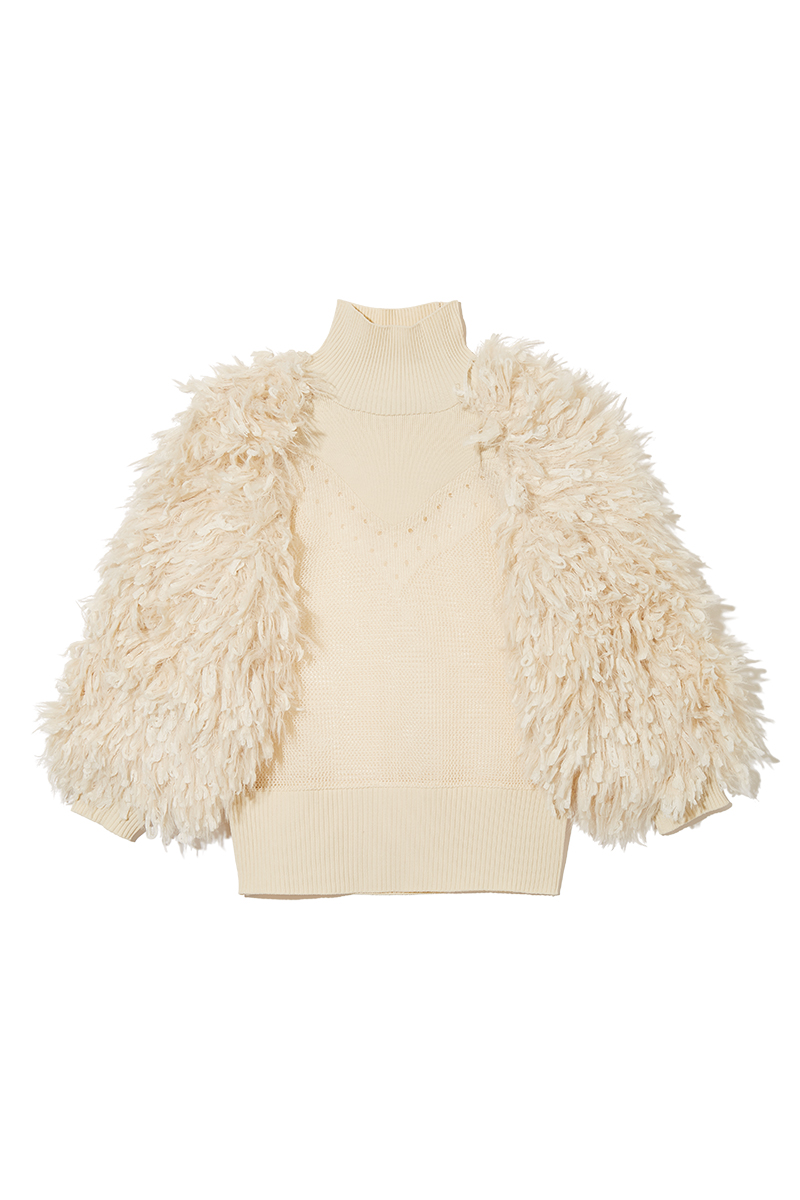 Fringe Sleeve High-neck Top