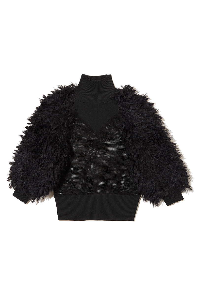 Fringe Sleeve High-neck Top