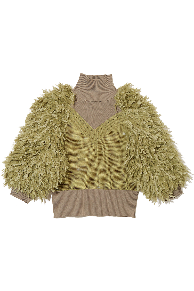 Fringe Sleeve High-neck Top
