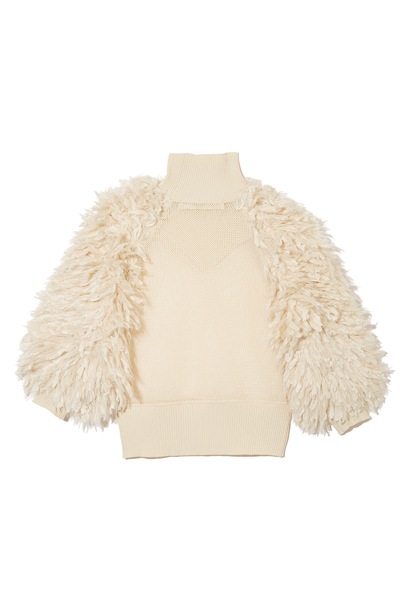 Fringe Sleeve High-neck Top 詳細画像 White 2