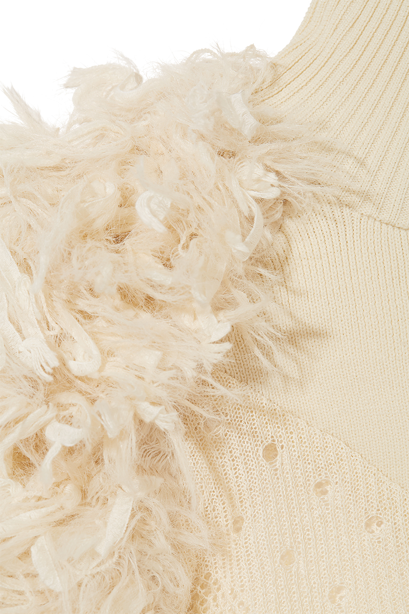 Fringe Sleeve High-neck Top 詳細画像 White 3