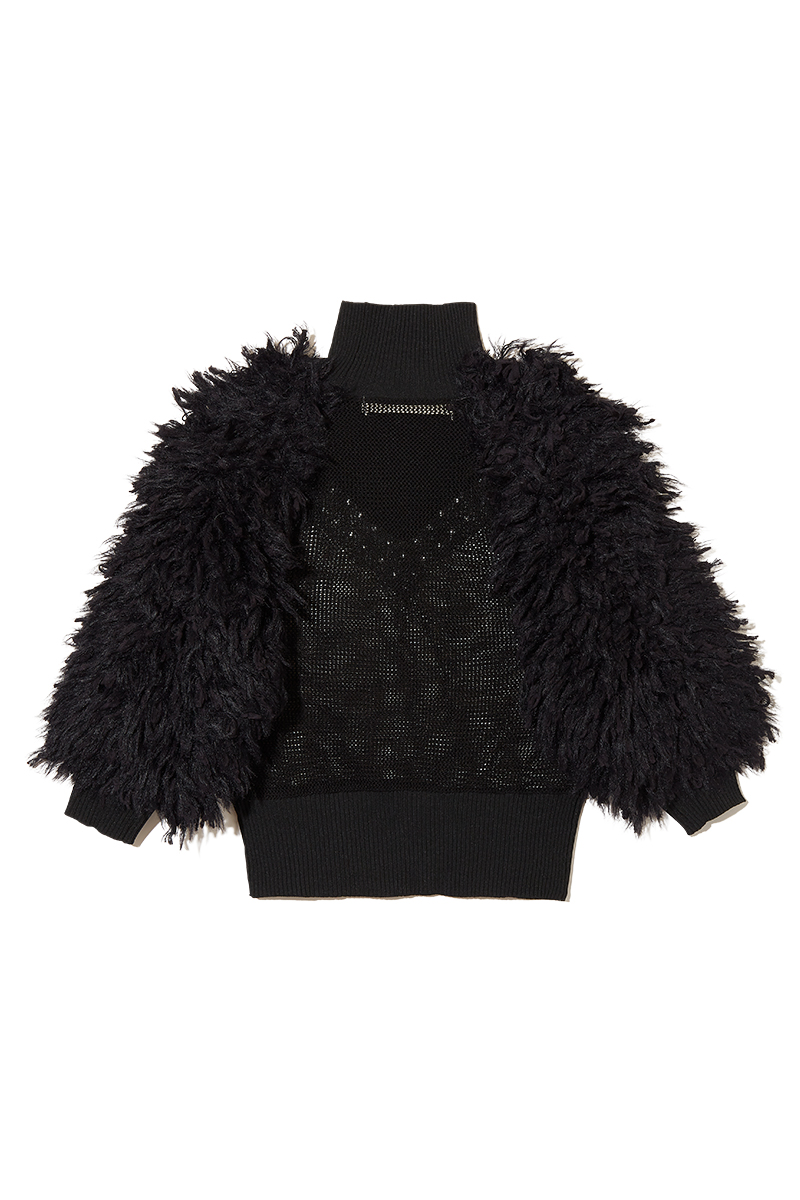 Fringe Sleeve High-neck Top 詳細画像 Black 2