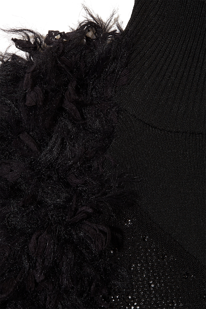 Fringe Sleeve High-neck Top 詳細画像 Black 3