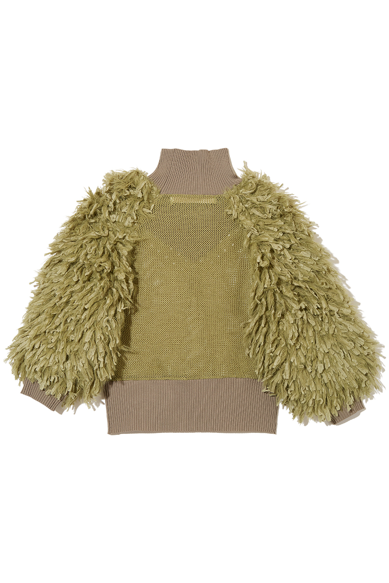 Fringe Sleeve High-neck Top 詳細画像 Green 2