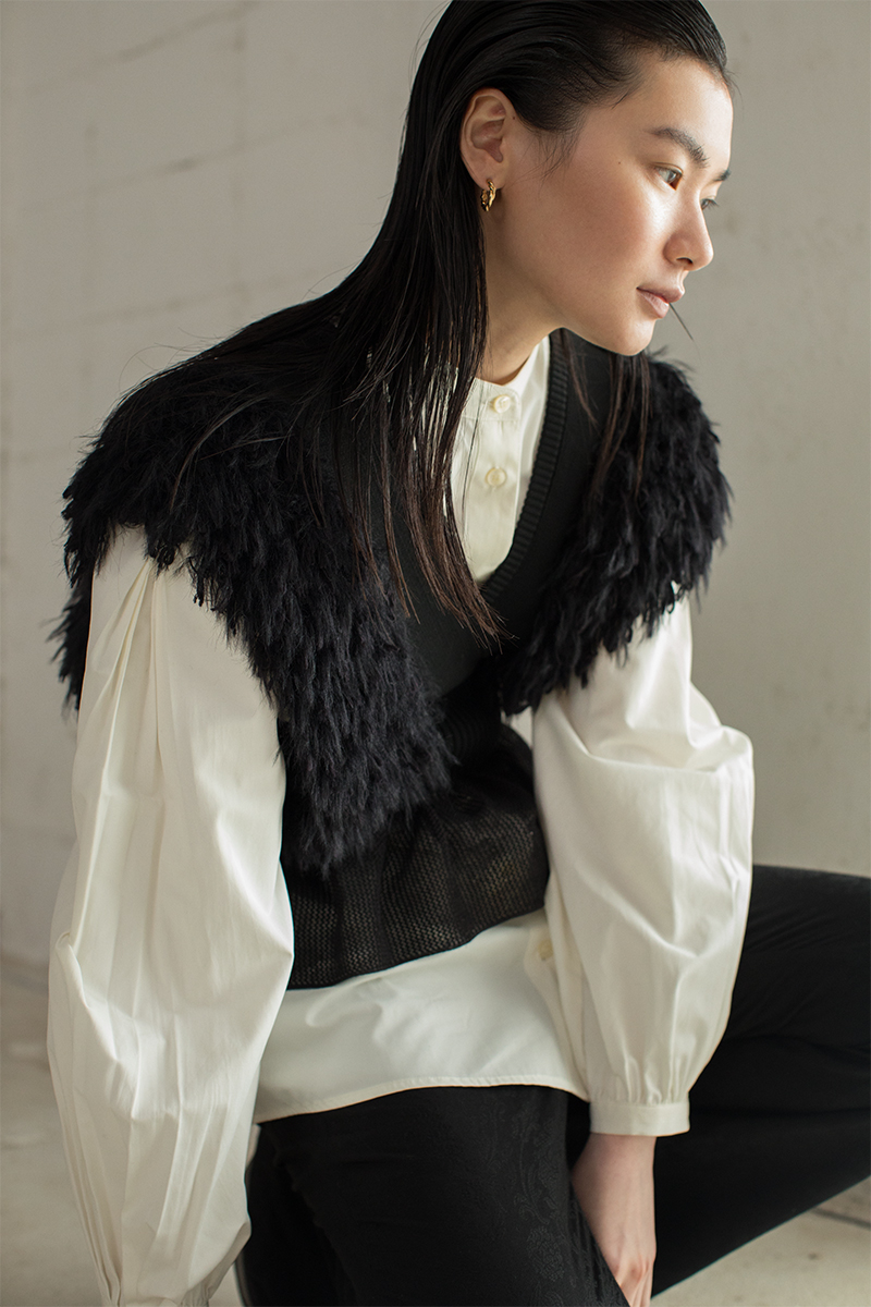 Patchwork Ruffled Hem Top 詳細画像 Black 1