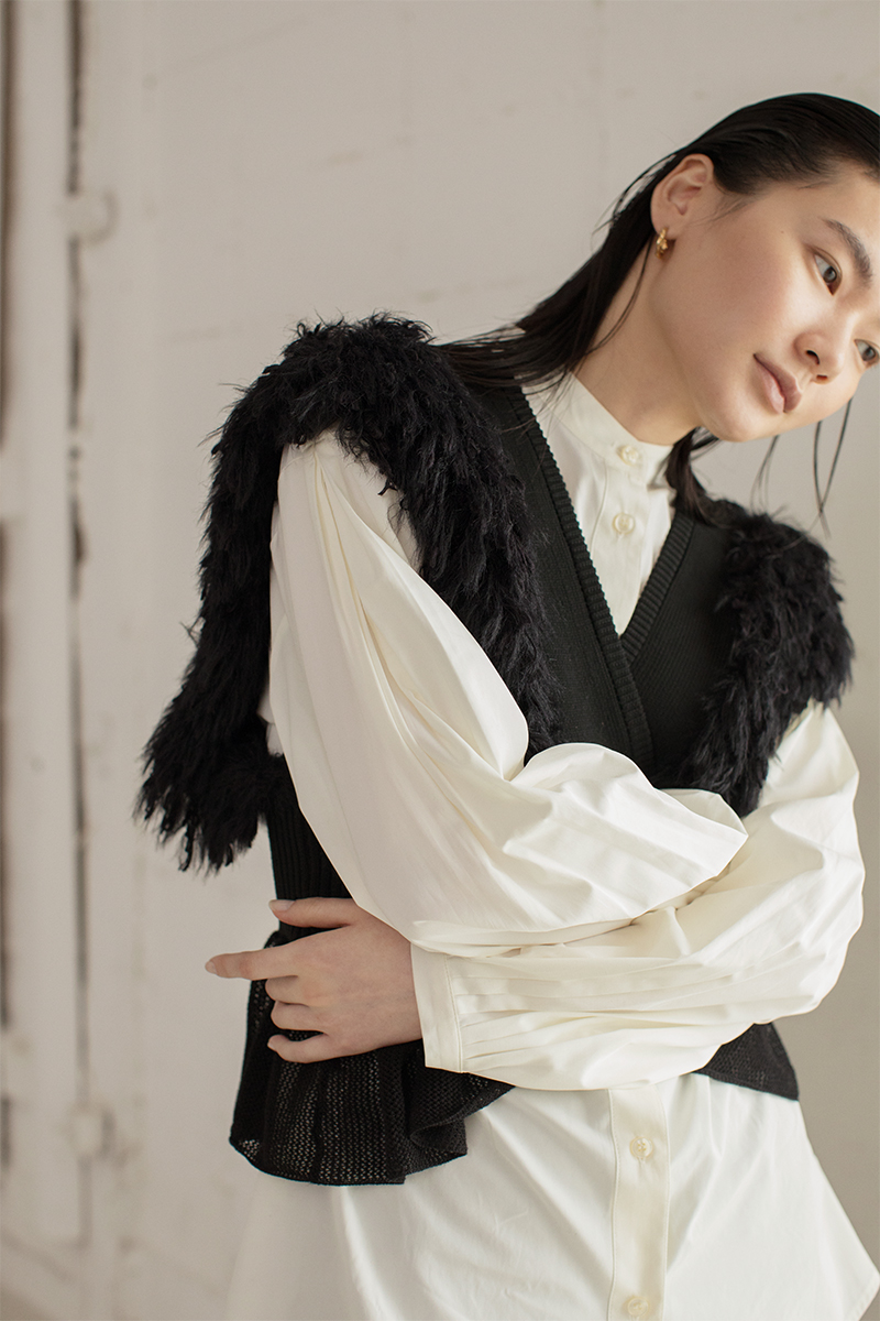 Patchwork Ruffled Hem Top 詳細画像 Black 2