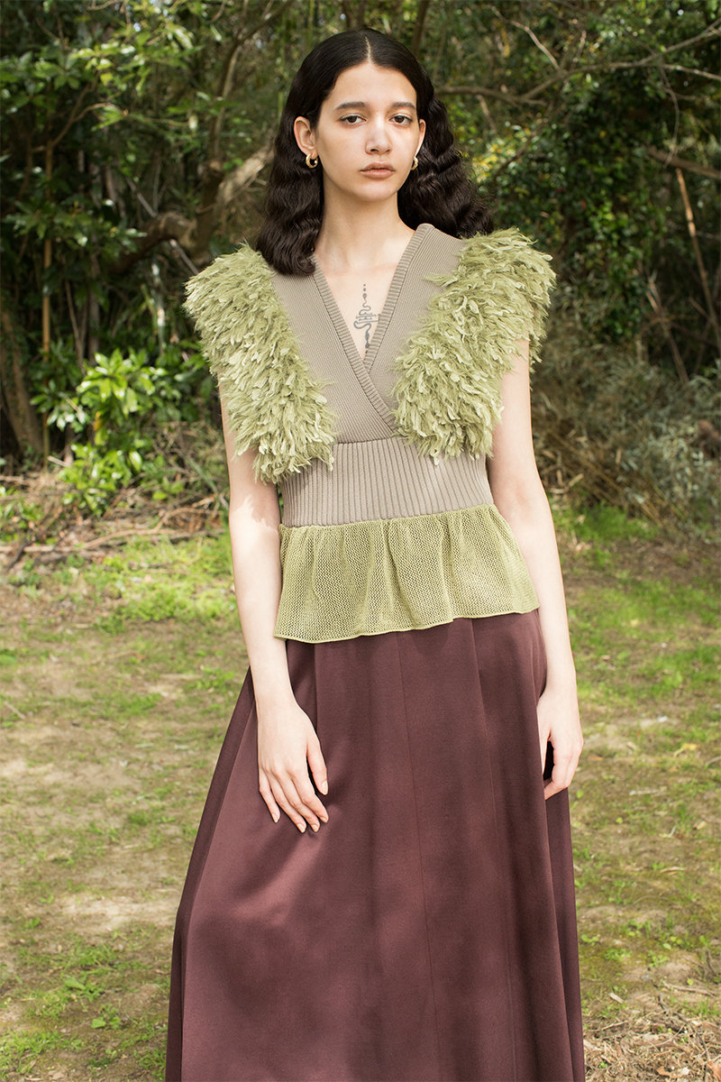 Patchwork Ruffled Hem Top 詳細画像 Green 2